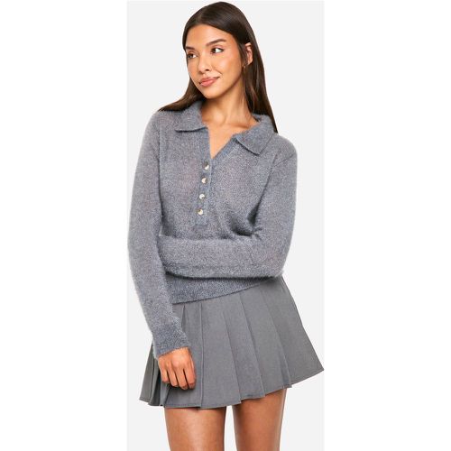 Maglione in maglia morbida con colletto e bottoni - boohoo - Modalova