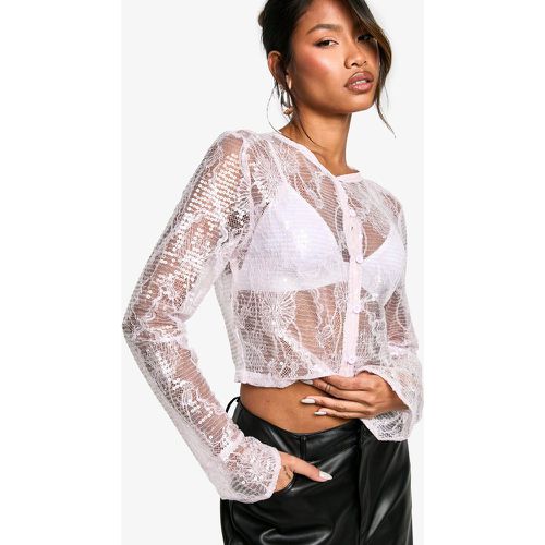 Top Cárdigan Transparente De Encaje Y Lentejuelas - boohoo - Modalova