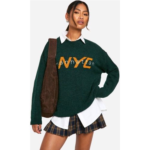 Jersey Oversize De Punto Con Cuello De Caja Y Estampado Nyc - boohoo - Modalova