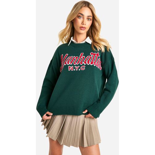 Maglione a girocollo oversize in maglia con ricami Manhattan - boohoo - Modalova