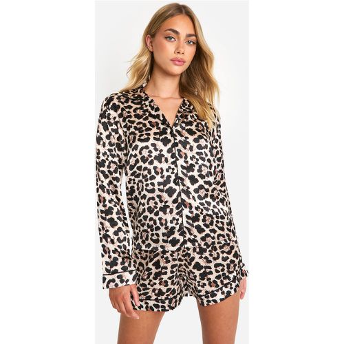 Set pigiama corto in raso leopardato - boohoo - Modalova