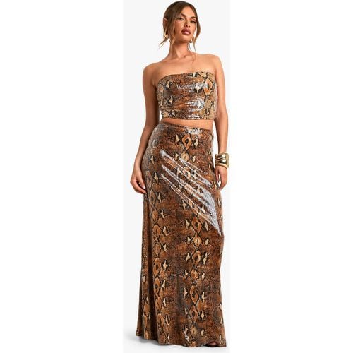 Gonna maxi con stampa effetto pelle di serpente e paillettes - boohoo - Modalova