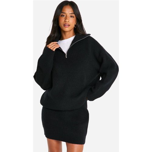 Pullover Petite in maglia a coste con zip corta & minigonna coordinata - boohoo - Modalova