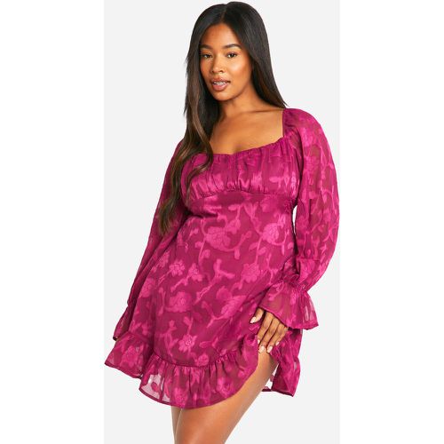 Vestito Milkmaid Plus Size in jacquard a fiori con arricciature - boohoo - Modalova