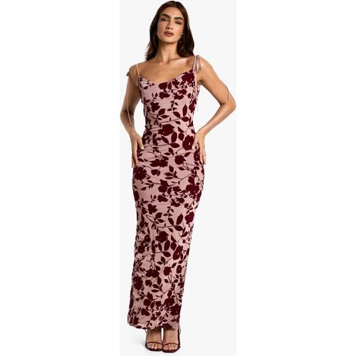 Vestido Maxi De Tela Devoré Con Escote Plisado Y Estampado De Flores - boohoo - Modalova