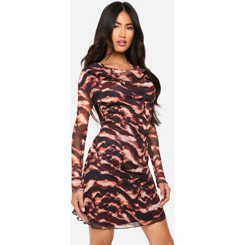 Vestido Mini De Malla Con Estampado De Tigre Y Escote Plisado - boohoo - Modalova