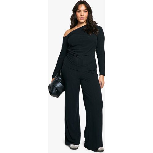 Set Plus Size top asimmetrico a coste con ruches & pantaloni coordinati - boohoo - Modalova