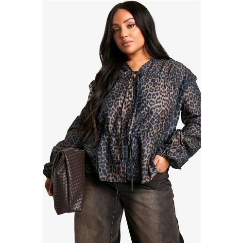 Top Plus Holgado Fruncido Con Atadura Frontal Y Estampado De Leopardo - boohoo - Modalova