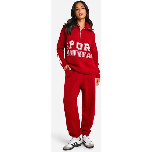 Conjunto Petite De Pantalón Deportivo Con Botamanga Y Jersey Oversize De Punto Deportivo Nouveau Con Cremallera En El Cuello - boohoo - Modalova