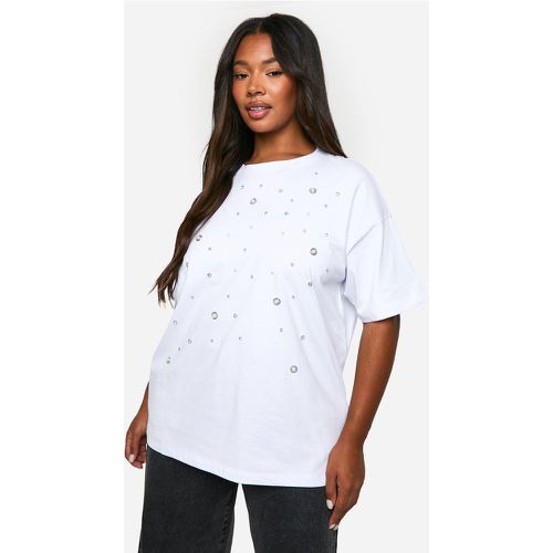 Camiseta Plus Oversize Con Perlas E Incrustaciones - boohoo - Modalova