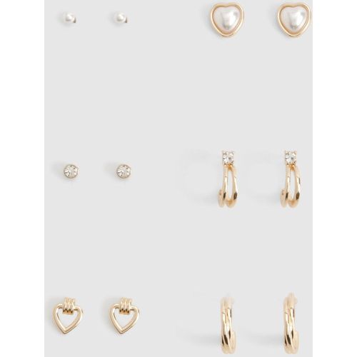 Pack De 6 Pendientes Con Forma De Corazón - boohoo - Modalova