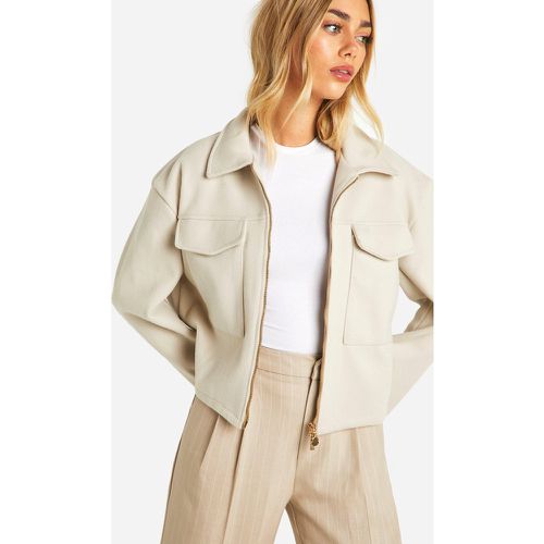 Giacca effetto lana con zip, Beige - boohoo - Modalova