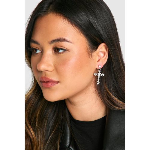 Oversized Diamante Cross Earrings - boohoo - Modalova