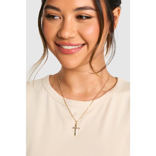 Diamante Cross Necklace, Metallics - boohoo - Modalova