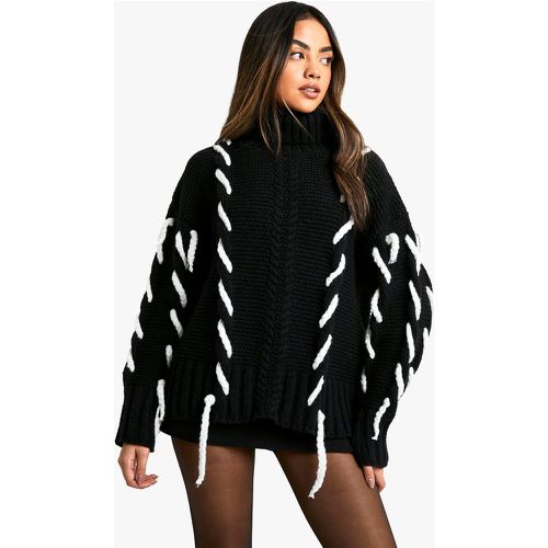 Jersey De Punto Grueso Con Cuello Vuelto Y Costuras En Contraste - boohoo - Modalova