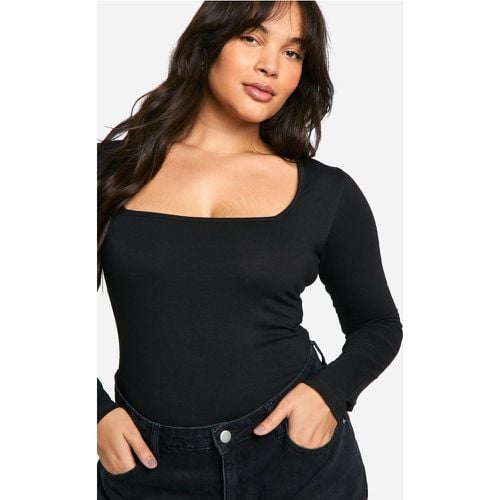 Body Plus Size a maniche lunghe in cotone con scollo quadrato - boohoo - Modalova