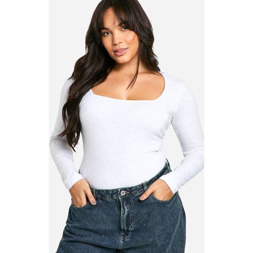 Body Plus Size a maniche lunghe in cotone con scollo quadrato - boohoo - Modalova