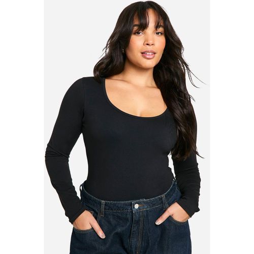 Body Plus Size a maniche lunghe in cotone con scollo rotondo - boohoo - Modalova