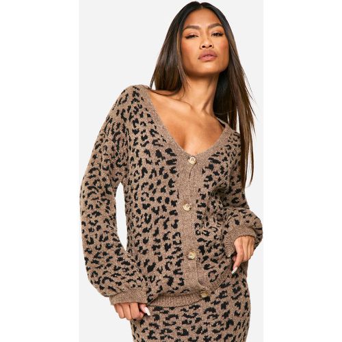 Cárdigan De Punto De Borreguito Con Estampado De Leopardo - boohoo - Modalova