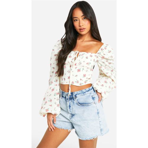 Floral Tie Detail Corset, Blanco - boohoo - Modalova