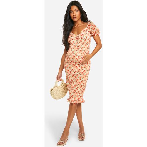 Vestito midi Premaman Milkmaid increspato a fiori - boohoo - Modalova