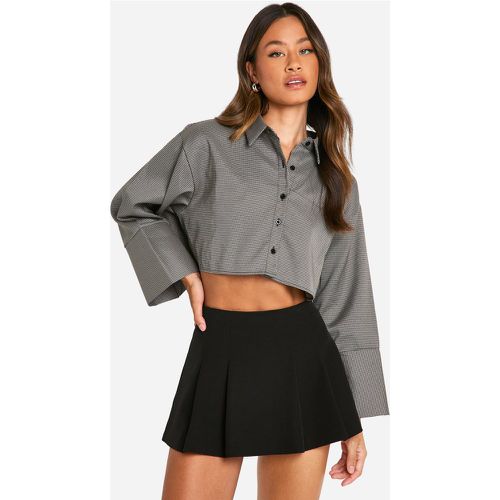 Camisa Tall Recta Crop Con Mangas Anchas Y Estampado De Cuadros - boohoo - Modalova