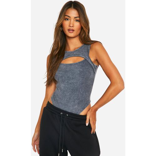 Body in lavaggio acido a coste con cut-out - boohoo - Modalova