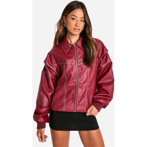 Chaqueta Tall Bomber Oversize De Cuero Sintético Con Costuras En Contraste - boohoo - Modalova