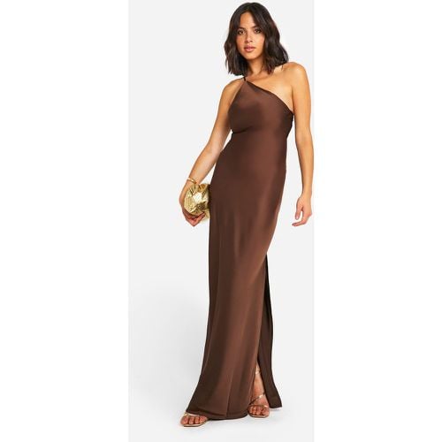 Vestito maxi in raso con spalline asimmetriche - boohoo - Modalova