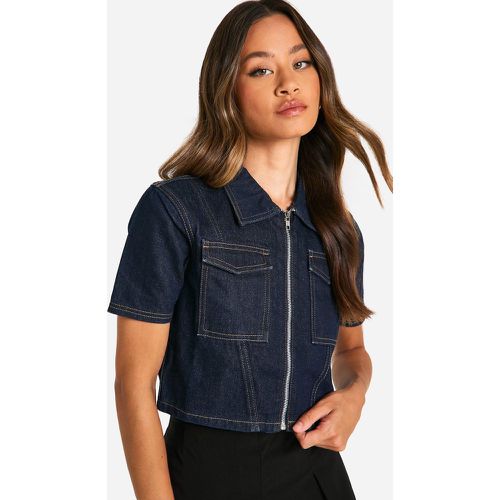 Camicia corta squadrata in denim Tall indaco - boohoo - Modalova