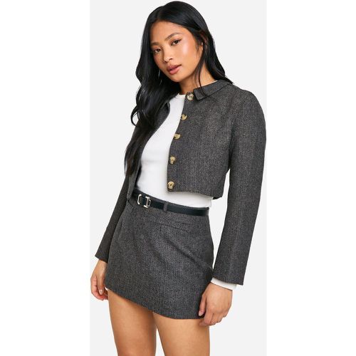 Chaqueta Petite Crop De Tweed - boohoo - Modalova