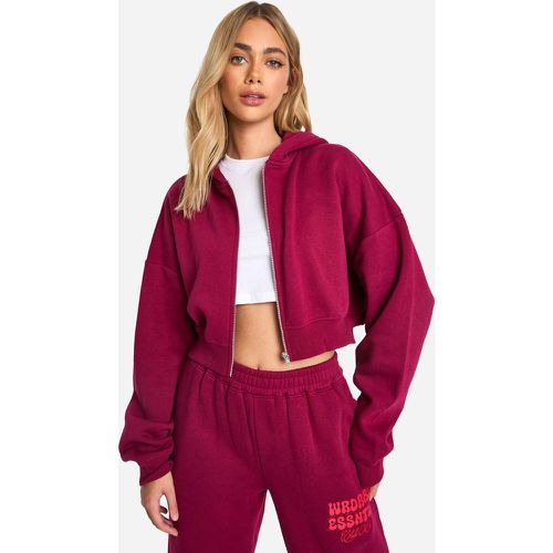 Felpa squadrata corta Wardrobe Essentials con stampa a bolle, zip e cappuccio - boohoo - Modalova