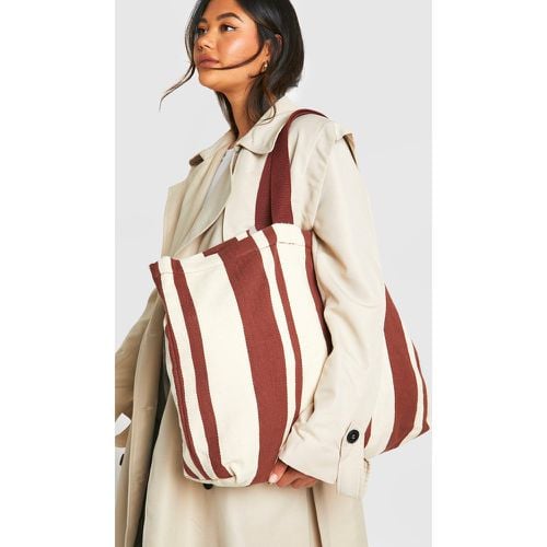 Borsa Tote oversize in tela a righe - boohoo - Modalova