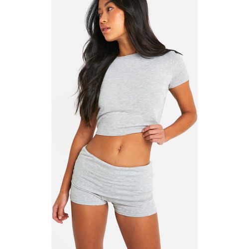 Lounge Fold Over Micro Short, Gris - boohoo - Modalova