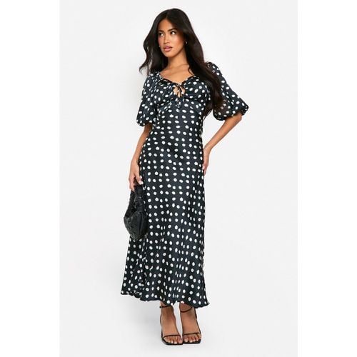 Vestido Midaxi De Raso Con Mangas Abullonadas Y Estampado De Lunares - boohoo - Modalova