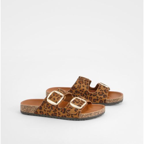 Leopard Oversized Buckle Footbed Sliders - boohoo - Modalova