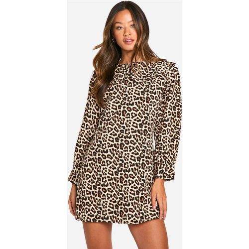 Vestido Tall De Leopardo Con Cuello Y Mangas Bombachas - boohoo - Modalova