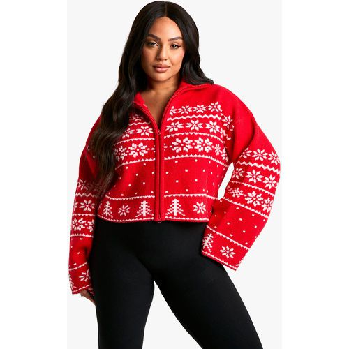 Cardigan Plus Size natalizio Premium in maglia con motivi Fairisle e zip - boohoo - Modalova