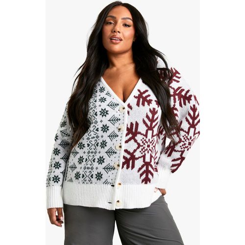 Cardigan Plus Size Premium in maglia con motivi Fairisle a contrasto - boohoo - Modalova