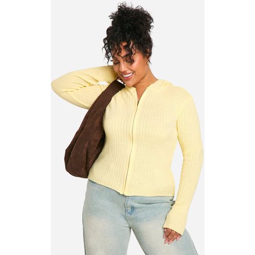 Felpa Plus Size in maglia a coste con zip e cappuccio - boohoo - Modalova