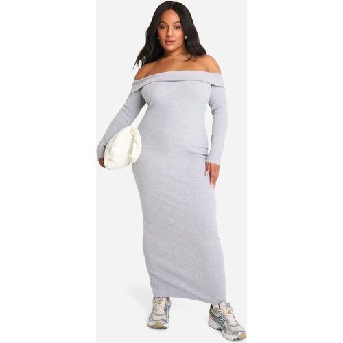 Vestito maxi Plus Size Basic a coste con scollo Bardot - boohoo - Modalova