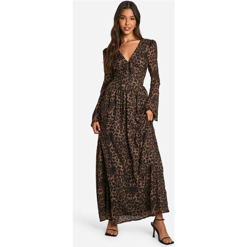 Vestido Maxi De Chifón Estilo Mesonera Con Mangas Abullonadas Y Estampado De Leopardo - boohoo - Modalova