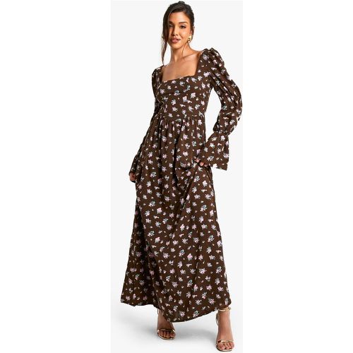 Vestido Maxi Estilo Corsé Estilo Mesonera Con Mangas Abullonadas Y Estampado De Flores - boohoo - Modalova