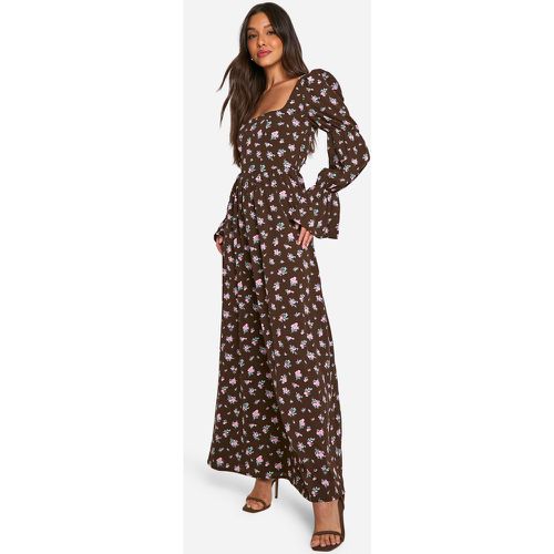 Vestito maxi stile Milkmaid con stampa a fiori stile corsetto e maniche a sbuffo - boohoo - Modalova