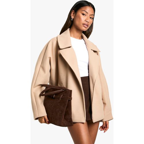 Chaqueta Efecto Lana Corta, Beige - boohoo - Modalova