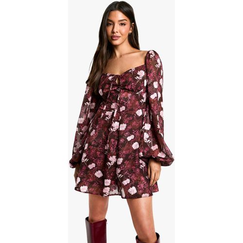 Vestido Skater De Flores Con Mangas Blusón - boohoo - Modalova