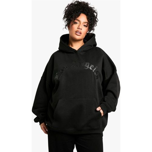 Sudadera Plus Oversize Con Capucha Y Aplique De Cuero Sintético Los Angeles - boohoo - Modalova