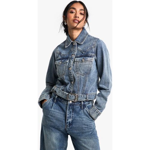 Giacca in denim con fibbia stile Western - boohoo - Modalova