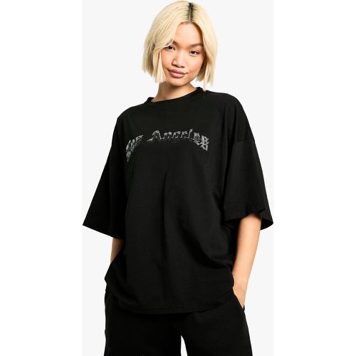 T-shirt OVERSIZE LOS ANGELES CON DIAMONTE HOTFIX - boohoo - Modalova