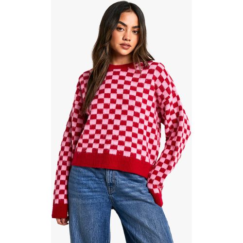 Maglione corto in maglia spazzolata a quadri - boohoo - Modalova